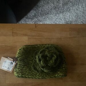 C.C Olive Knit Headband with Floral Accent